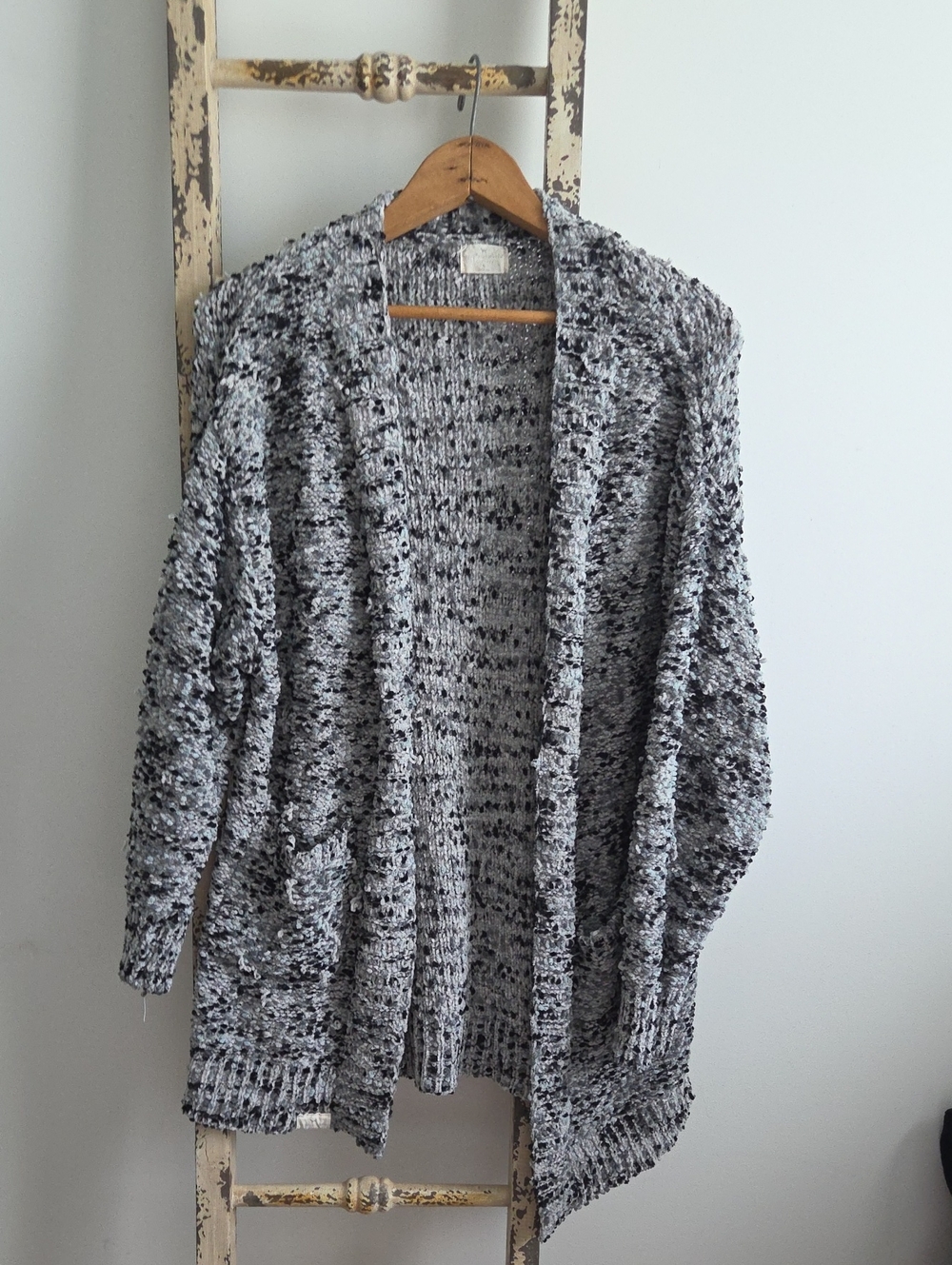 Simply Southern Marled Black and White Open-Front Cardigan